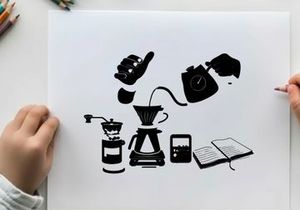 Silhouette of coffee brewing and writing in morning silhouette