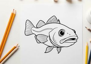 Sad cartoon fish vector illustration flat design