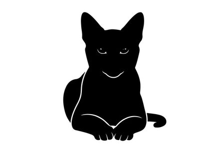 Black silhouette of a cat sitting down looking forward