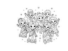 Happy diverse children dancing together vector illustration