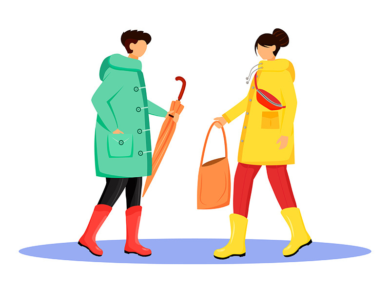 People in raincoats flat color vector faceless character