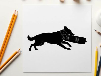 Dog silhouette running with a bite sleeve in mouth