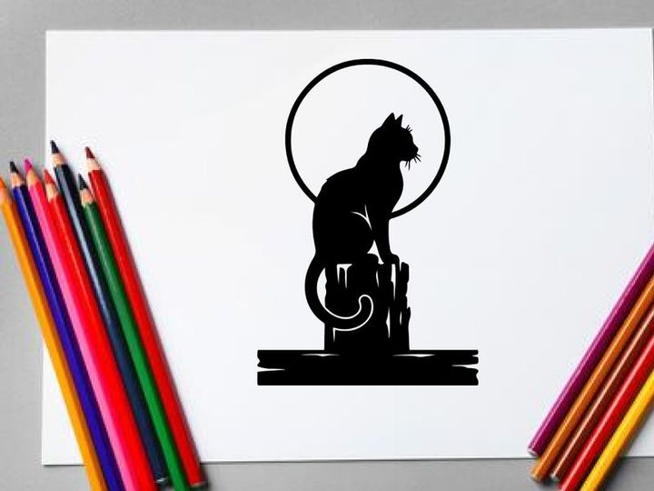 Silhouette of a Howling Wolf with Full Moon in Night Sky