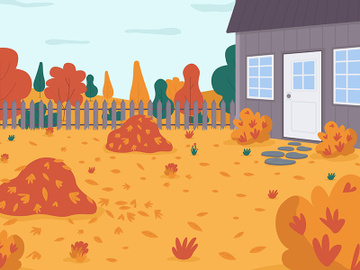 Autumnal backyard flat color vector illustration preview picture