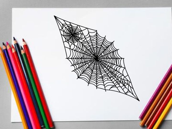Intricate Spider Web with Dew Drops for Halloween or Nature Themes