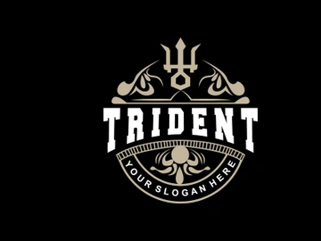 Neptune Poseidon Trident Logo, Spear Simple Vintage Template Design preview picture