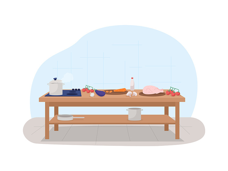 Kitchen table 2D vector web banner, poster