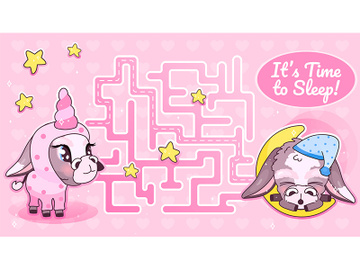 Its time to sleep pink labyrinth with cartoon character template preview picture