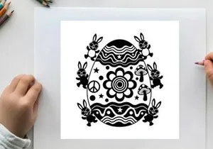 Easter egg silhouette with bunnies and psychedelic patterns