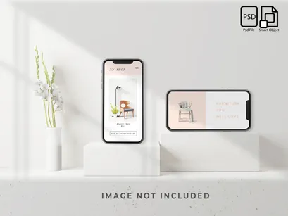 Mockup Template Smartphone is on the white marble podium