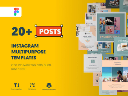 Instagram Multipurpose Templates, Clothing, Marketing, Blog, Quote, Quiz, Photo