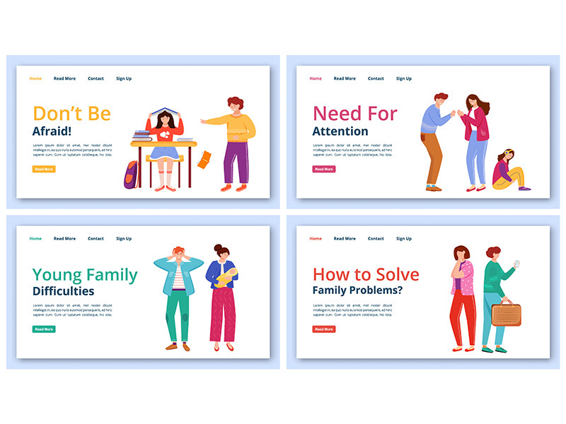 Trouble relationship landing page vector template set