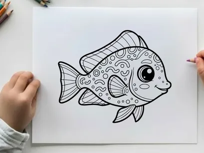 Cute cartoon fish swimming vector illustration flat design