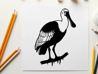Silhouette of a pelican standing on a branch