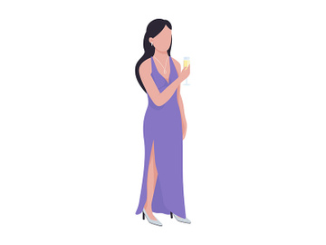 Pretty woman drinking wine semi flat color vector character preview picture