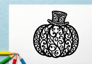 Decorative wrought iron pumpkin with top hat for Halloween or fall decor