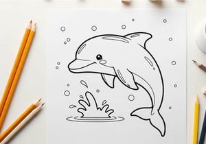 Cute dolphin jumping water splash flat design vector illustration