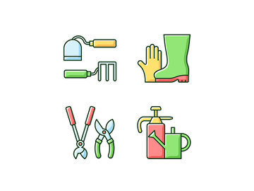Gardening supplies RGB color icons set preview picture