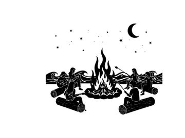 Silhouette of people by campfire under starry night sky silhouette preview picture