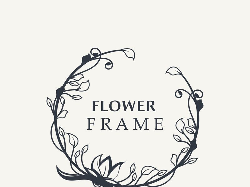 Floral frame flower round shape emblem logotype isolated on white background, leaves luxury linear logo circle style boutique