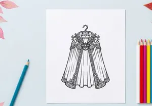 Cape pengantin putih elegan dengan sulaman bunga yang tergantung di gantungan. Jubah pernikahan mewah dengan desain floral untuk hari spesial sang pengantin.