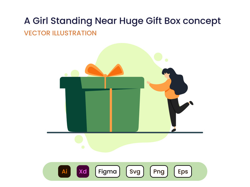 A Girl Standing Near Huge Gift Box concept