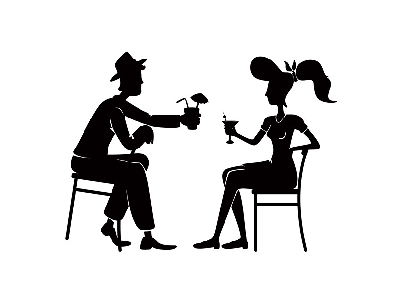 Old fashioned couple drinking together black silhouette vector illustration