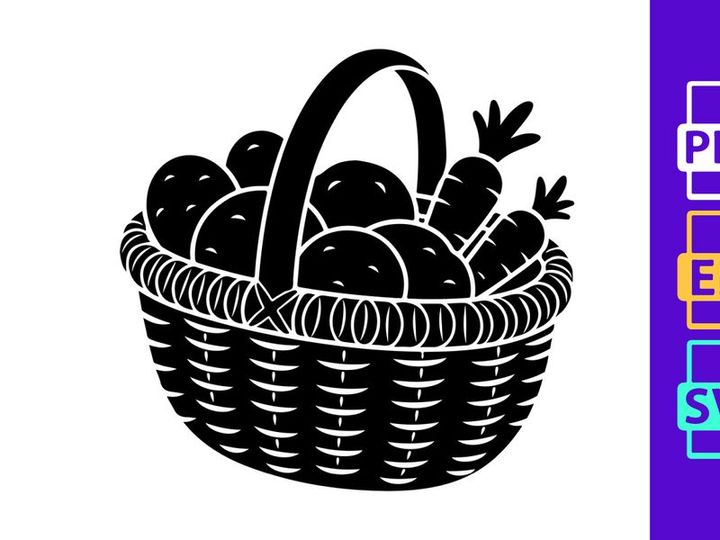 Fresh Farm Produce Basket with Vegetables Silhouette