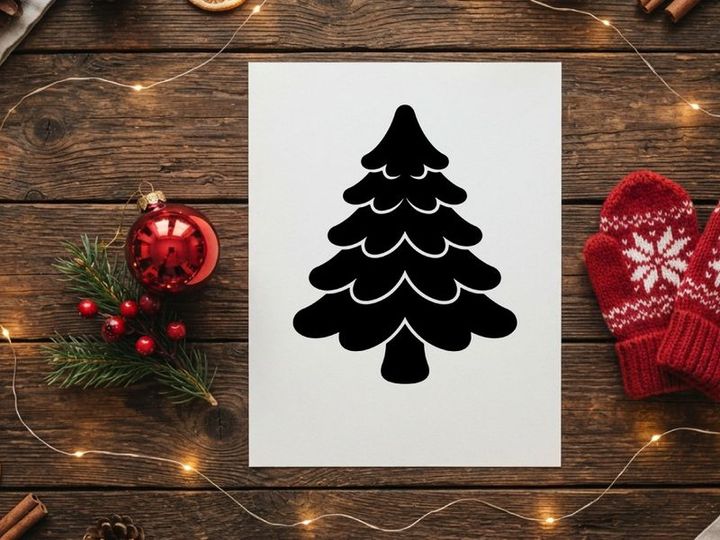 Black Christmas tree silhouette icon isolated on white background