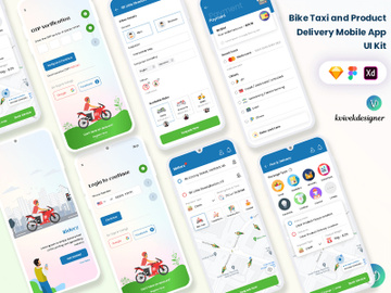 Bike Ride Taxi Booking and Products Delivery Mobile App UI Kit preview picture