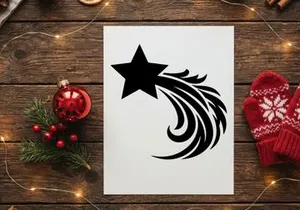Schwarzes Sternschnuppen-Symbol isoliert auf weißem Hintergrund für Weihnachts- und Feiertagsdesign.