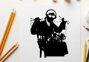 Silhouette of a man with headphones and strings silhouette