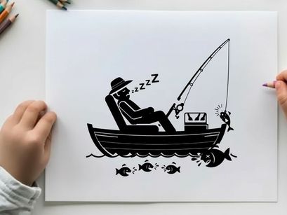 Silhouette of a man fishing in a boat at night