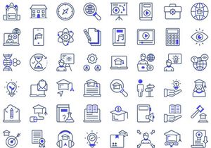 Online Education and Learning Colored Line Icons