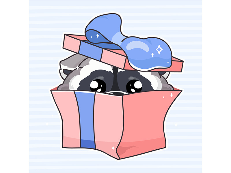 Cute raccoon kawaii cartoon vector character