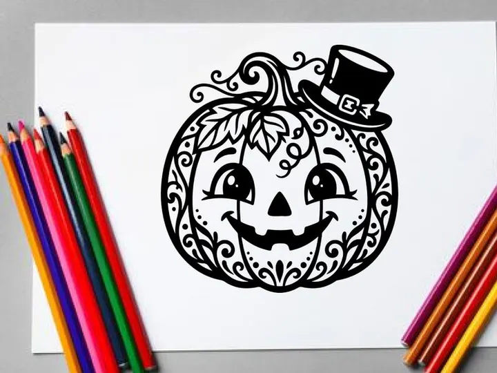 Halloween Pumpkin with Jack-o'-Lantern Face and Top Hat