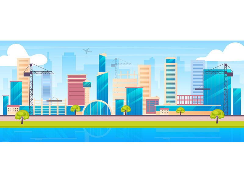 Metropolis skyline flat color vector illustration