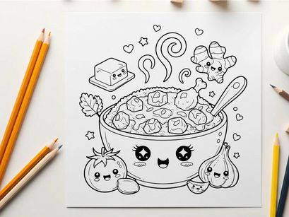 Cute soup pot with ingredients vector illustration flat design