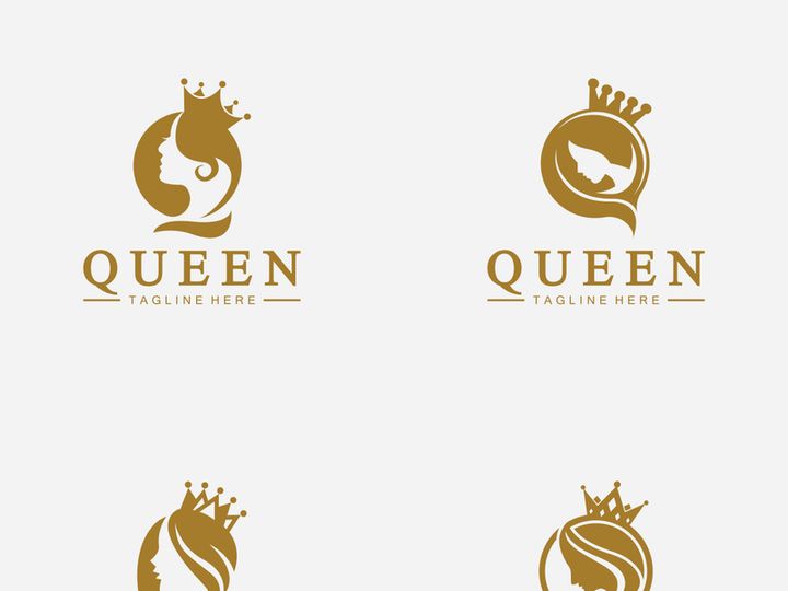 Beautiful face queen icon logo.for queen logo.Beauty woman hair salon golden logo. cosmetic, skin care business logo