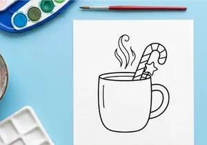 Mug Natal dengan ilustrasi seni garis permen tongkat untuk desain kartu ucapan hari raya