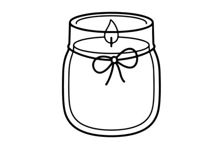 Scented candle in a glass jar icon. Minimalist line art illustration of a wax candle.