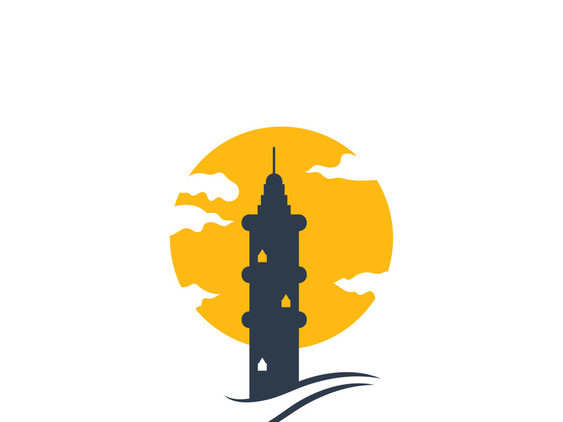 Lighthouse icon logo and vector illustration beacon tower design vintage symbol