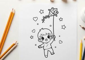 Cute child fishing with stars and hearts vector illustration