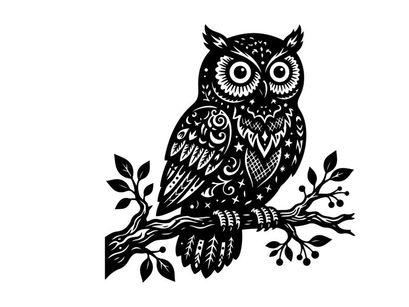 Ilustrasi Burung Hantu Hitam Putih untuk Desain dan Seni Kreatif