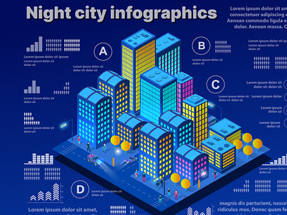 Night neon isometric city