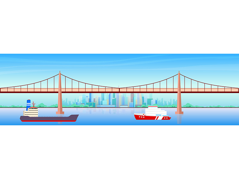 City harbor flat color vector illustration
