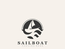 Sail boat logo water lines hipster design minimalist template