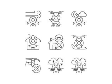 Drone restrictions linear manual label icons set preview picture
