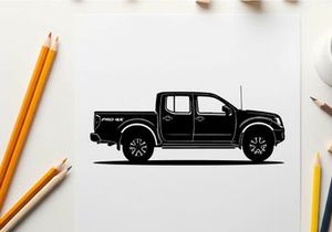 Silhouette of a black pickup truck with four doors