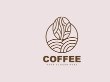 coffee bean drink logo design in brown color vector illustration